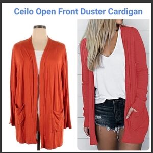 Cielo ORANGE Knit Cardigan Open Front W/Pockets (Women Medium) Oklahoma State